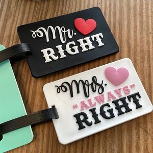 Mr. Right and Mrs. Always Right Luggage Travel Tags NWT